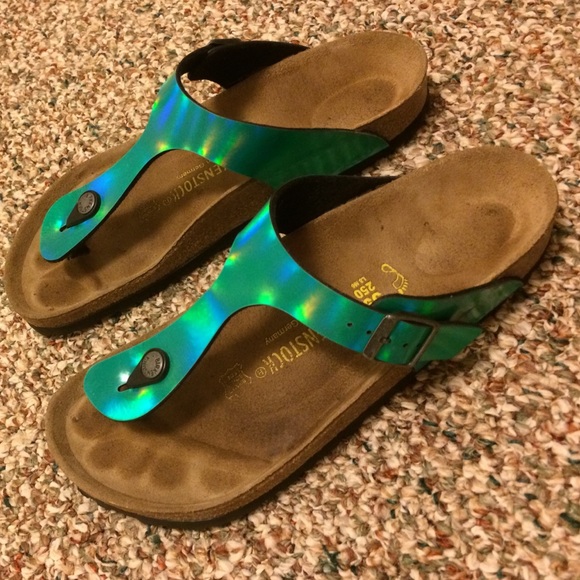Size 39 Gizeh blue/green shiny Birks! Hardly worn!