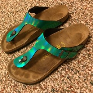 Size 39 Gizeh blue/green shiny Birks! Hardly worn!