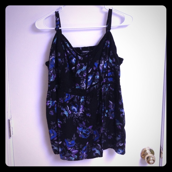 Black and purple/blue floral structured tank