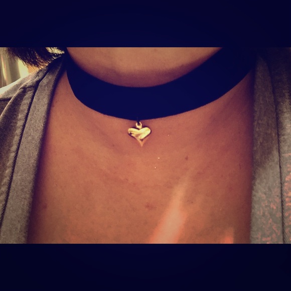 Black Velvet Ribbon Choker. Goldplated Puff Heart