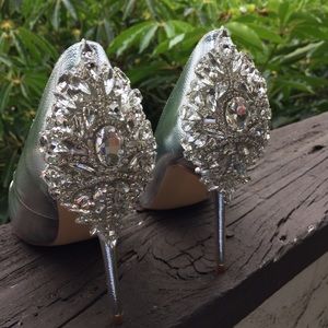 Silver high heel bridal wedding shoes rhinestone