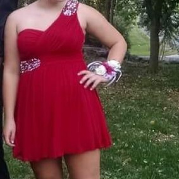 Sequined Red one Shoulder dress