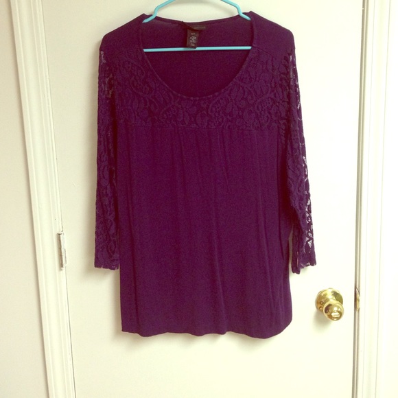 Plum 3/4 sleeve lace and knit top from lane Bryant