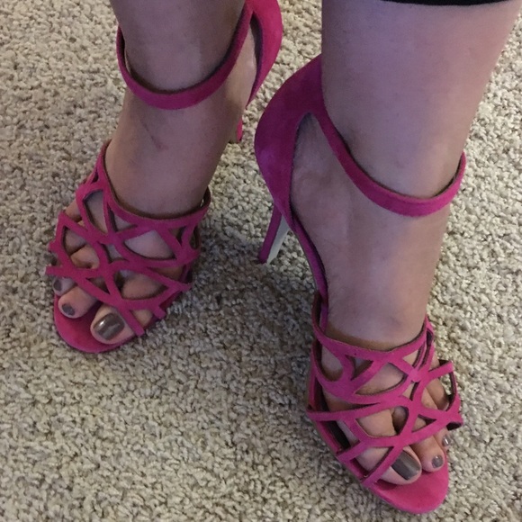 Moda International Shoes - Moda International hot pink suede 4" strap heels