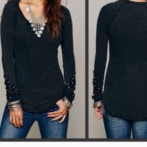 Free People charcoal crochet sleeved top - Size M