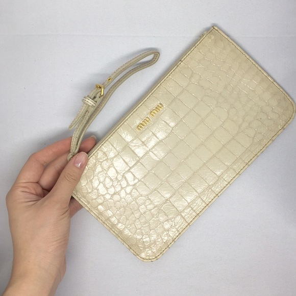 MiuMiu Croc Pattern Leather Zipper Pouch - Picture 1 of 3