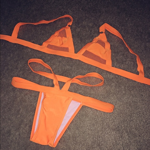 Orange Mesh Bandage Bikini - Picture 3 of 3