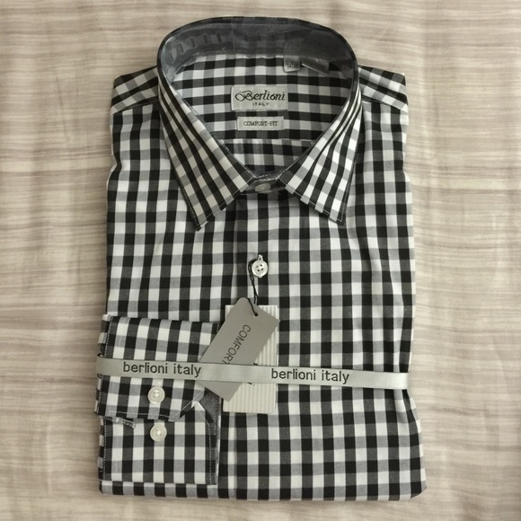 BERLIONI Italy 100% Cotton Comfort Fit Dress Shirt