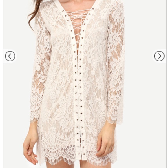 White blush lace strings dress