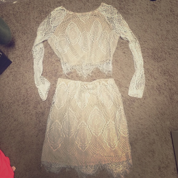 White and Nude Lace 2 piece set