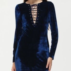 Blue velvet lace dress
