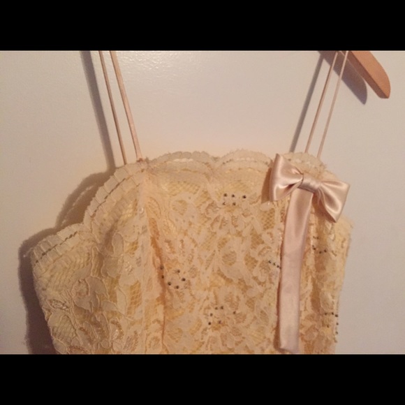 Gold, yellow lace floor length formal dress