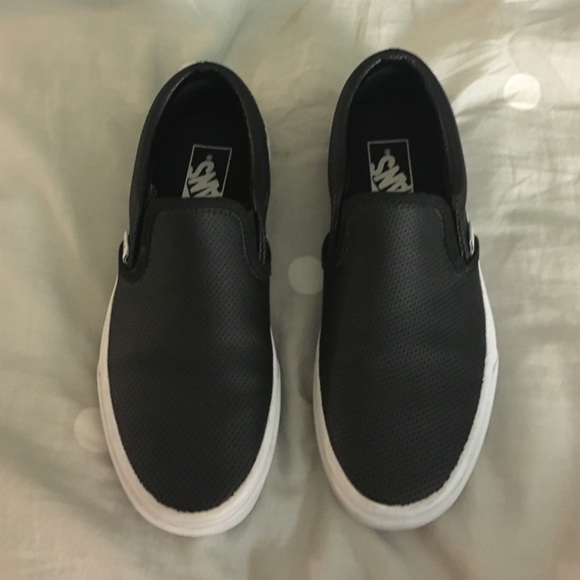 Black Leather slip on Vans