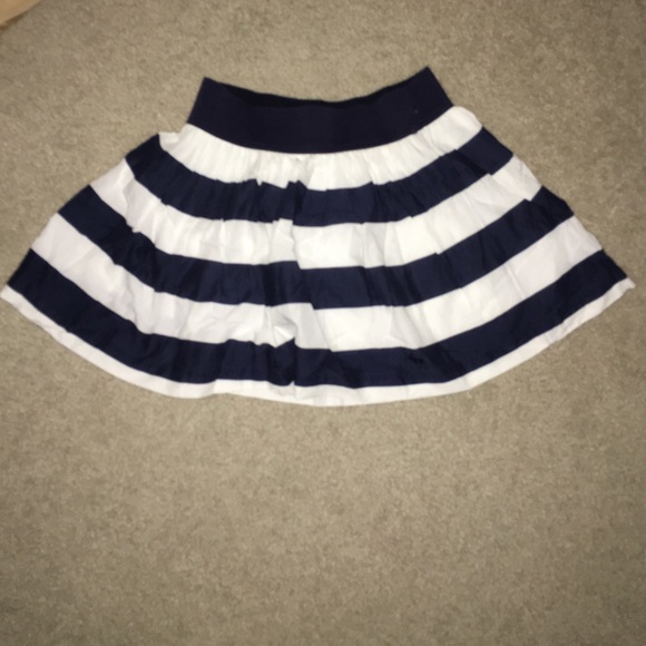 Navy blue and white striped skater skirt
