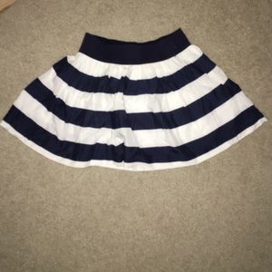 Navy blue and white striped skater skirt