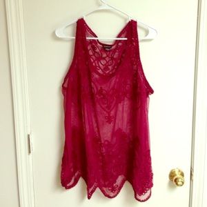 Maroon sheer tank w/ handkerchief hem torrid sz 3
