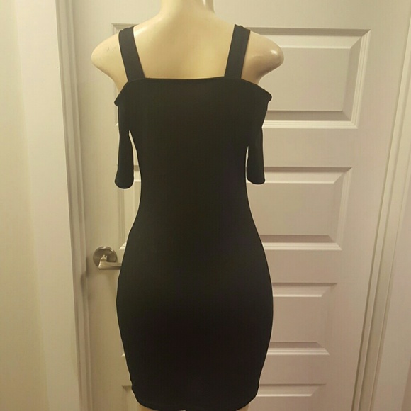 Faux leather off shoulder dress with lace upper - Picture 2 of 3