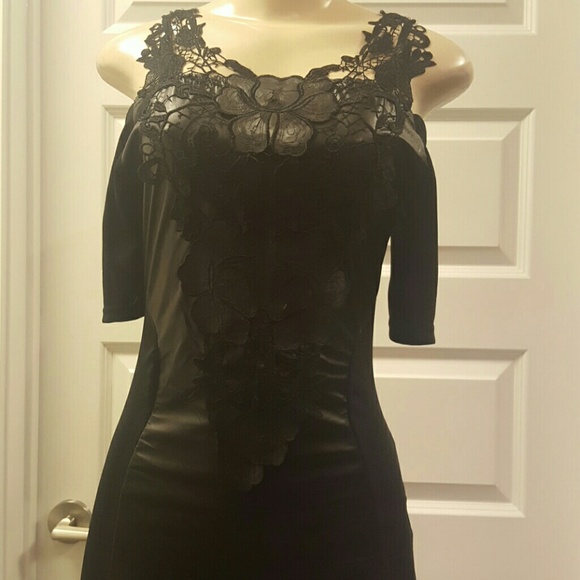 Faux leather off shoulder dress with lace upper - Picture 3 of 3