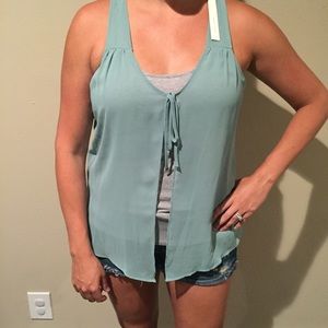 NWT heather gray racerback tank with sheer overlay
