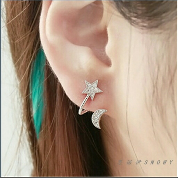 Jewelry - SOLD**Moon  and stars pierced rhinestone  earrings