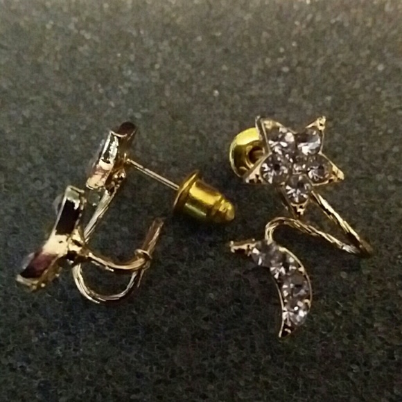 SOLD**Moon  and stars pierced rhinestone  earrings - Picture 3 of 3