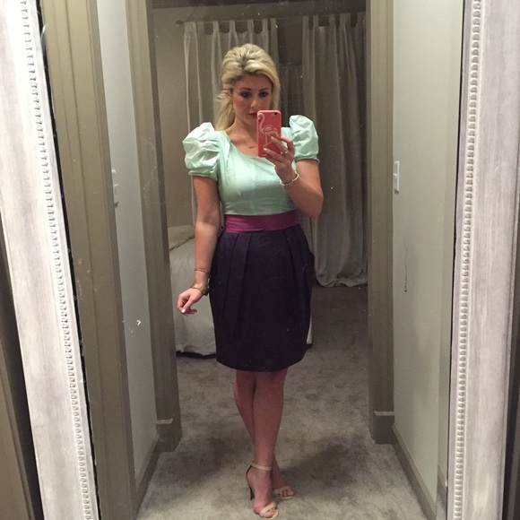 Mint and Purple puff sleeve dress