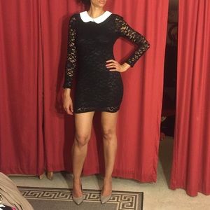 Peter Pan collar mini dress black lace s