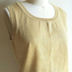 * SOLD *  Silk Gold Lame Metallic Sleeveless Top / Vest Sz S