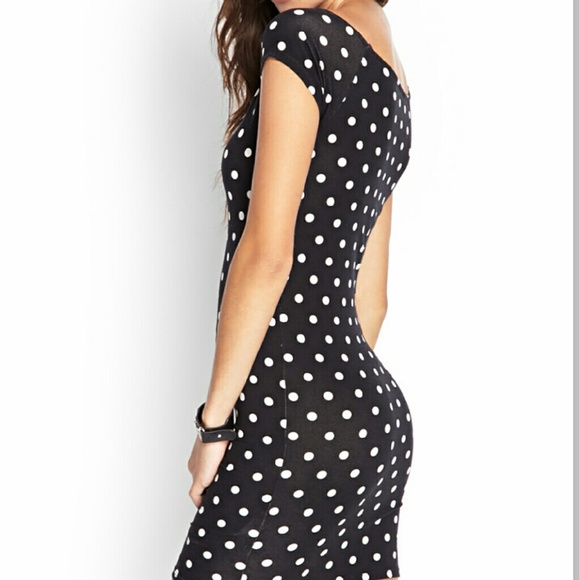 Black polka dot bodycon dress