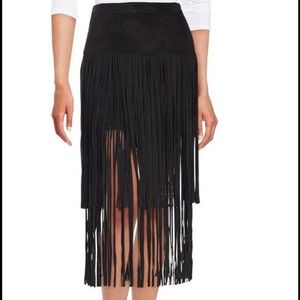Black suede fringe design lab skirt