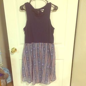 Navy top and floral bottom dress