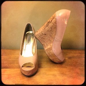Steve Madden Nude Patent Leather and Cork Wedge