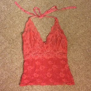 Sexy lace halter top with peekaboo mid drift