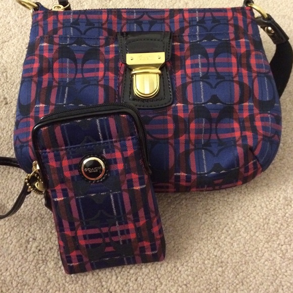 New Coach Poppy Tartan Handbag w/ Wristlet Wallet