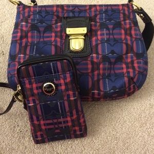 New Coach Poppy Tartan Handbag w/ Wristlet Wallet