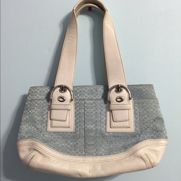 Coach Blue and White Leather Shoulder Bag
