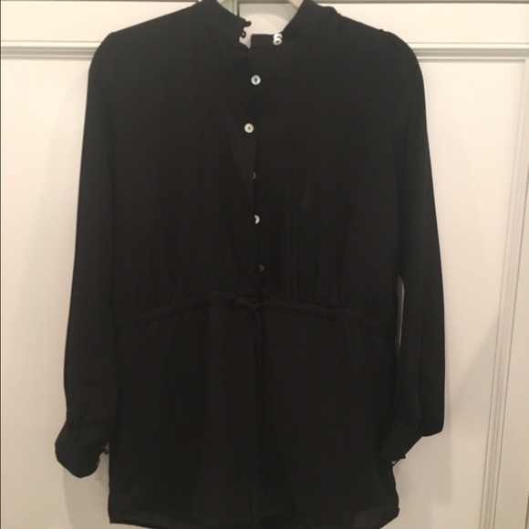 Black button down romper, w/ synch at waist - Picture 1 of 2