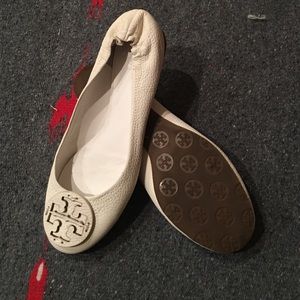Tory Burch White Leather Flats