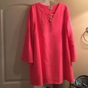NWT Lace Up Front Pink Bell Sleeve Dress