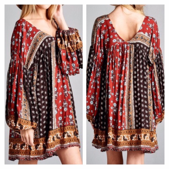 💥HP 7/18💥BOHO DOUBLE V-NECK DRESS/TUNIC - Picture 2 of 2