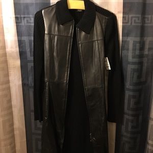 NWT Mix It black leather long coat