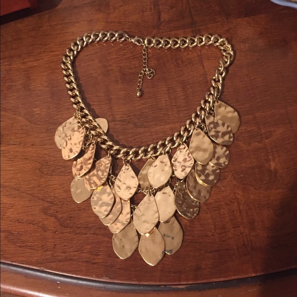 Hammered metal necklace gold-tone petals cascade