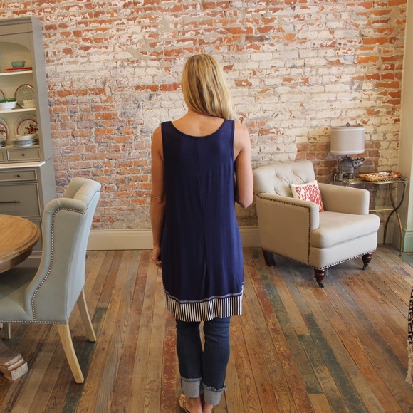 Navy striped hem high low tunic/dress - Picture 4 of 4