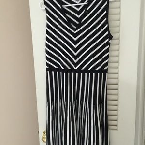 Ann Klein black and white stripe fit dress
