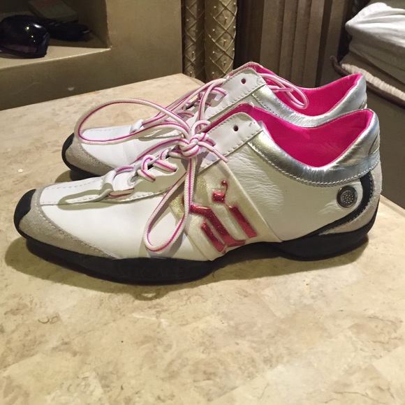 Versace white and pink tennis shoes. Worn once. 39