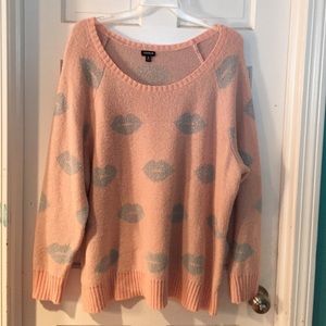 Torrid Pink Fuzzy Sweater w/ lips