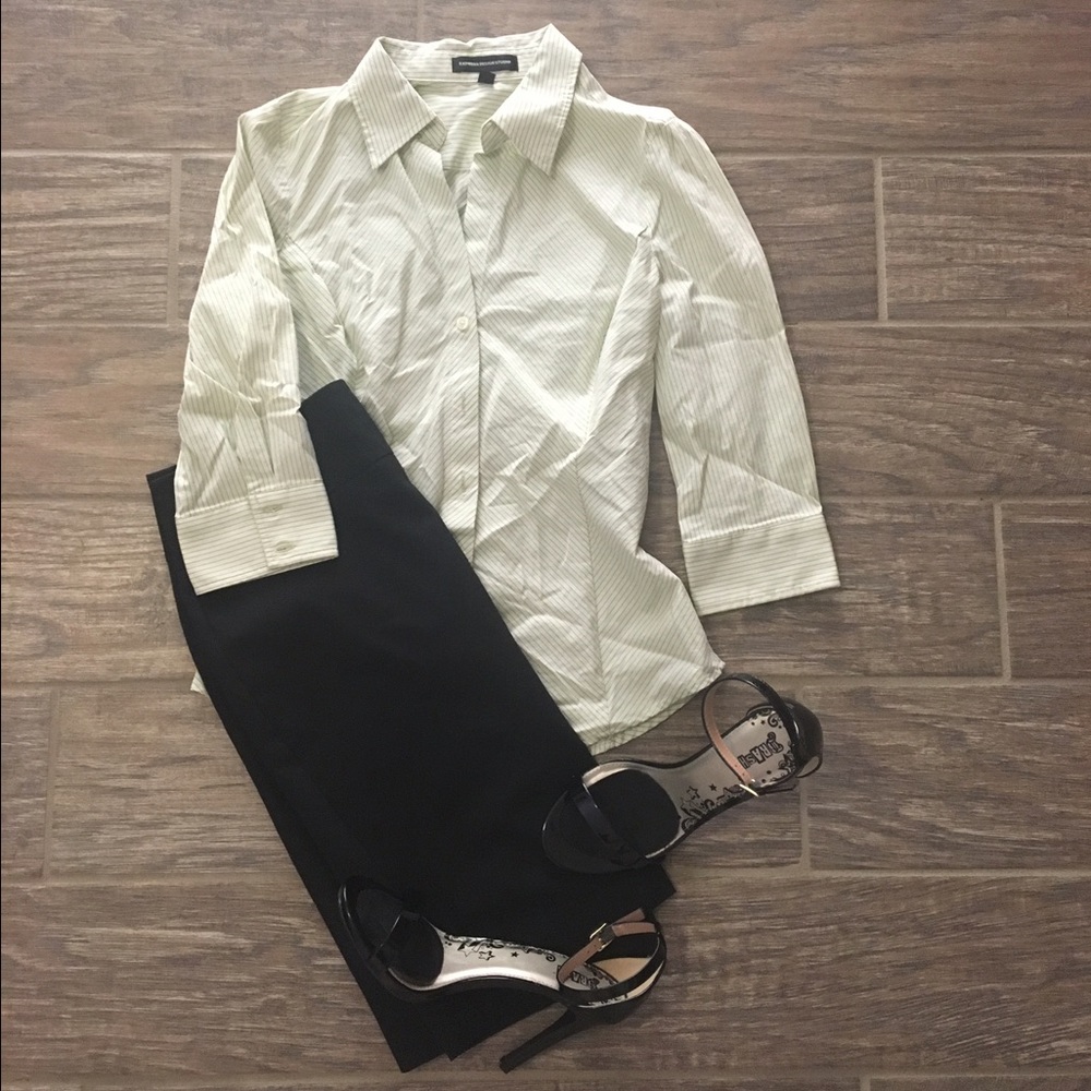 Express Pinstripe 3/4 Sleeve Button Down