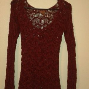 A HAND KNITTED BURGUNDY V NECK SWEATER
