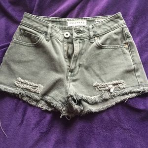 Bullhead Gray/Army Green High Waisted Shorts