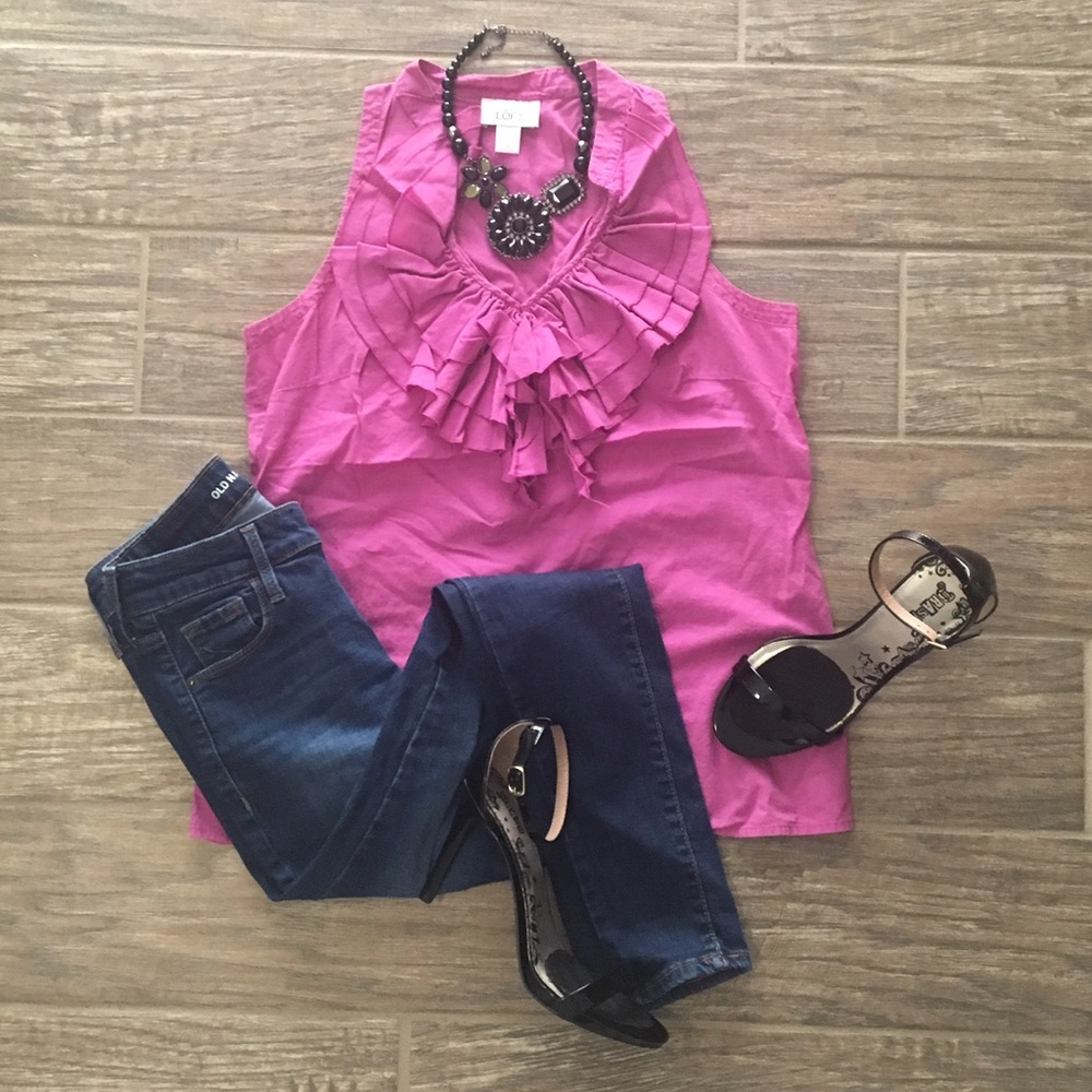 Loft Pink Ruffle Blouse